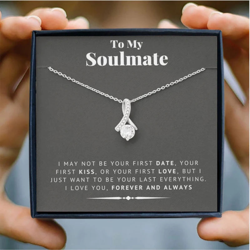 To My Soulmate Zircon Pendant Necklace for Women Luxury Wife Girlfriend Jewelry Shiny Unique Clavicle Chain Necklaces