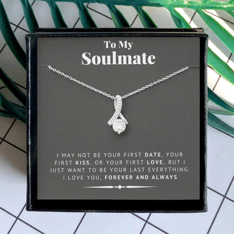 To My Soulmate Zircon Pendant Necklace for Women Luxury Wife Girlfriend Jewelry Shiny Unique Clavicle Chain Necklaces